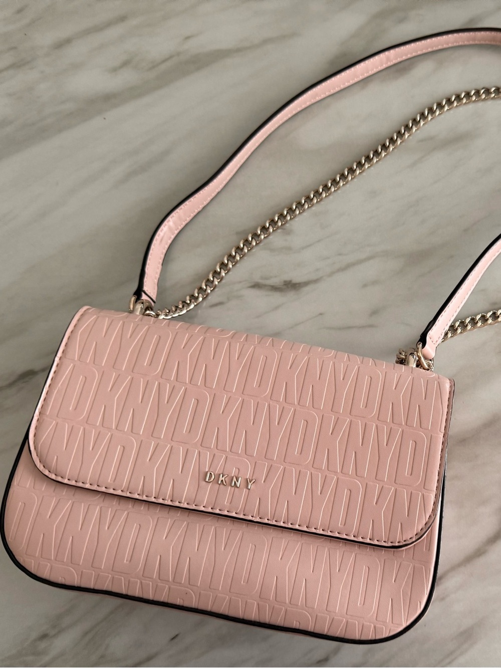 DKNY Blush Pink Embossed Logo Leather Crossbody Bag